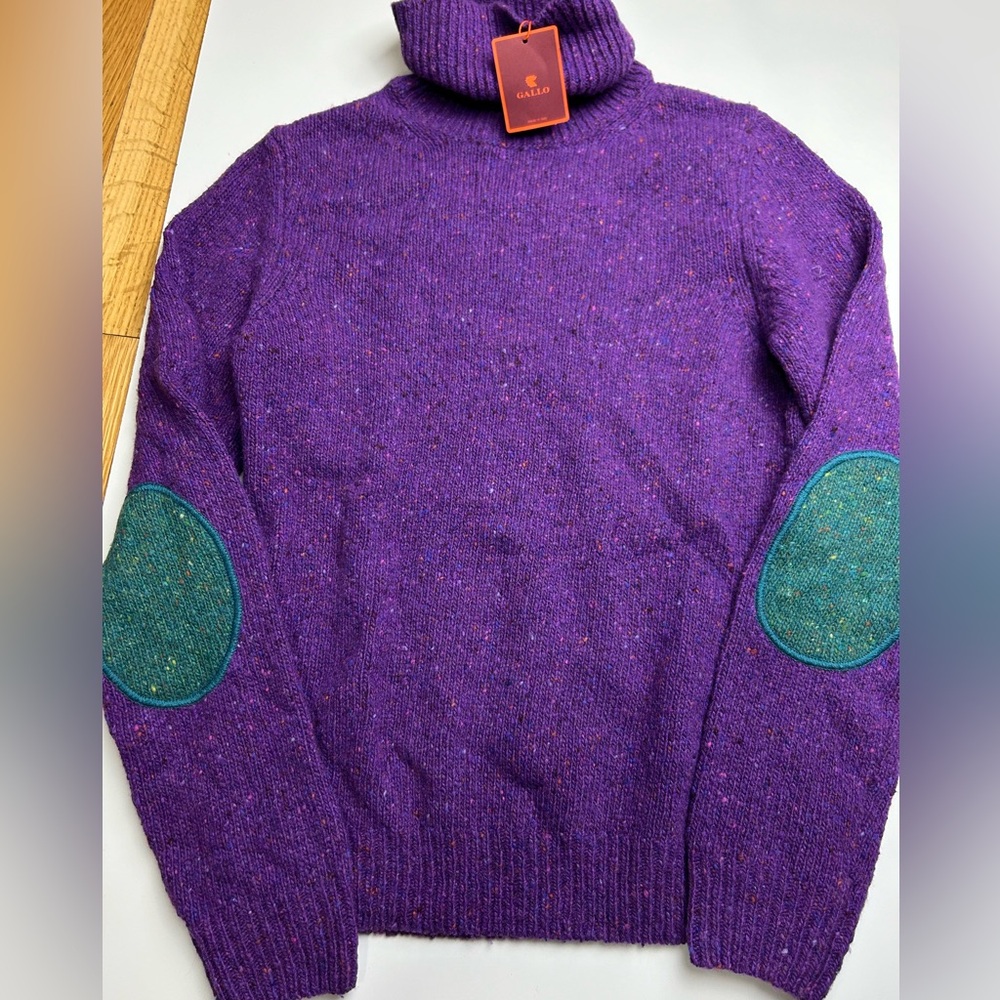 Purple Turtleneck Sweater with Green Elbow Patches